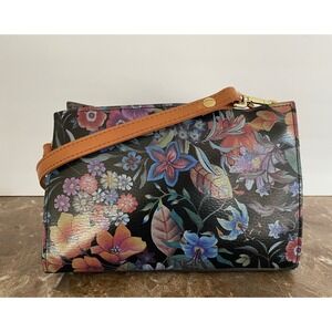 Valentina Floral‎ Print Leather Crossbody Bag Gold Zip Travel Boho Chic Romantic